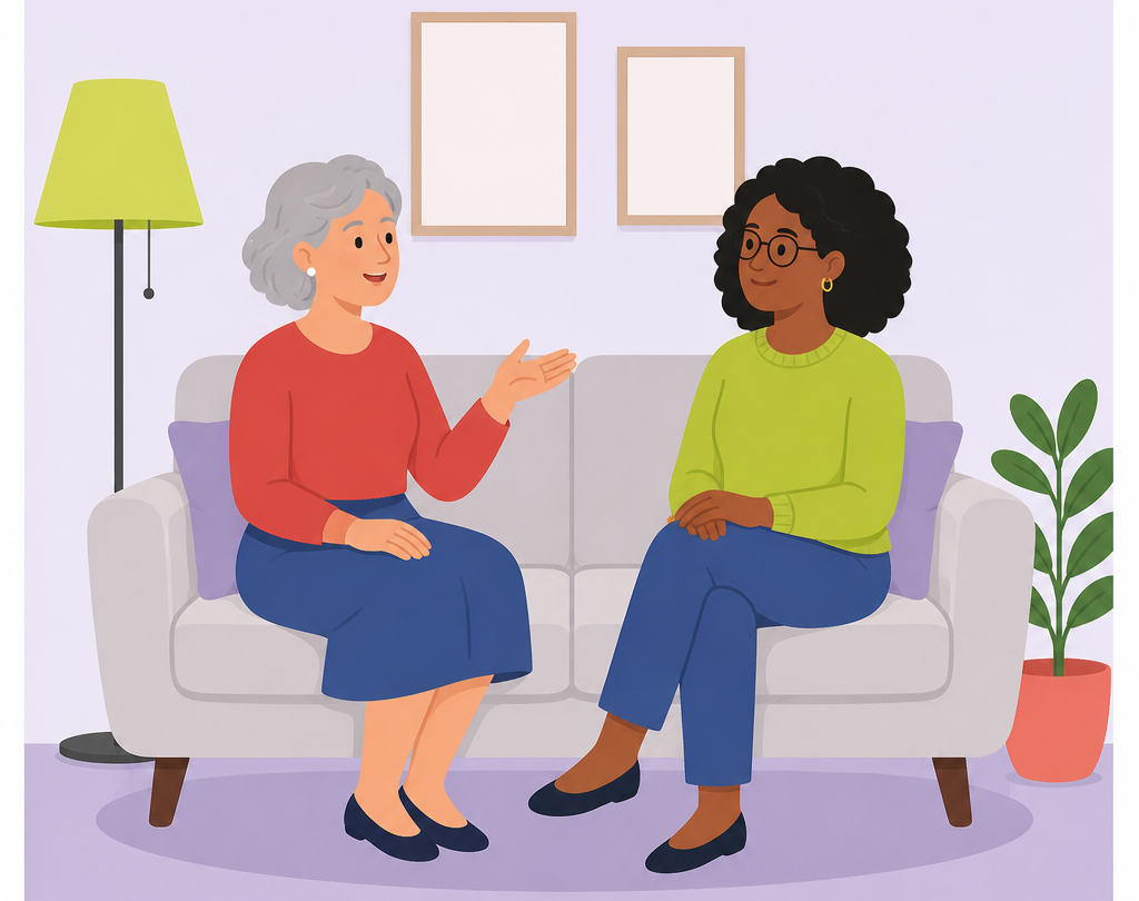 Ilustração de acolhimento e cuidado em terapia